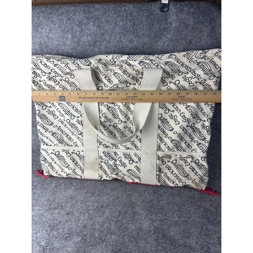 American Eagle Triple Tote Bag Womens Large Cream Navy Script Logo Canvas Daily